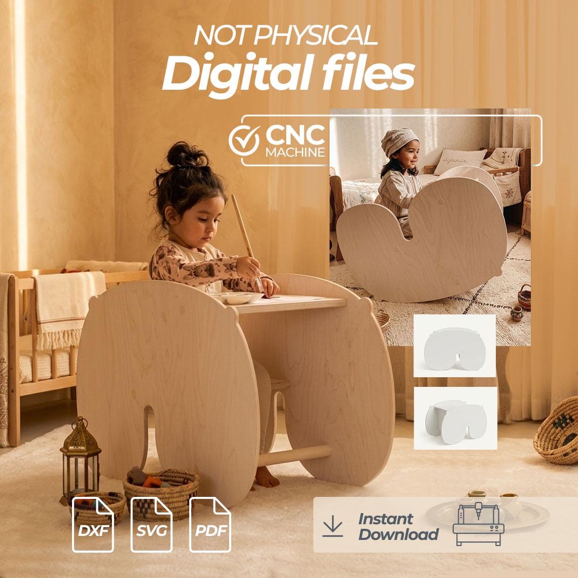 3-in-1 Rocking Horse Desk Plans | Kids Furniture DXF, SVG