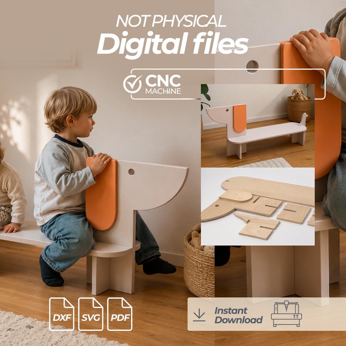Dog Kids Bench CNC Files | Montessori Children's Plans | For CNC Router