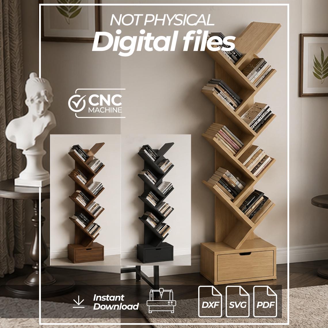 Tree Bookshelf CNC Files | Modern Bookcase dxf | Wooden Storage Shelf Plans