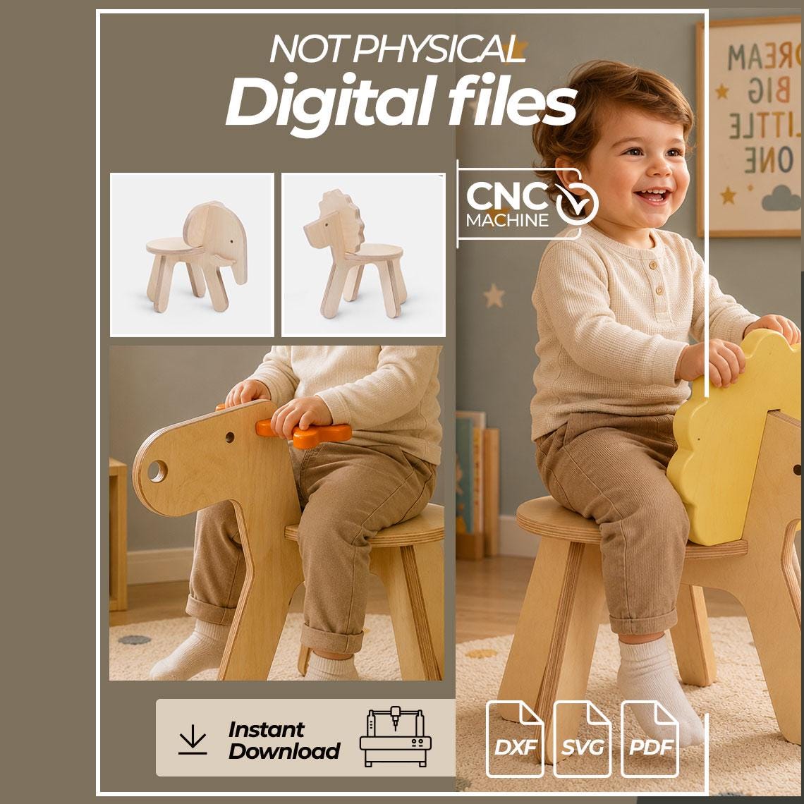 Bundle Animal Kids Chairs | 4 Wooden Chair Plans | Furniture DXF  | CNC Files Router