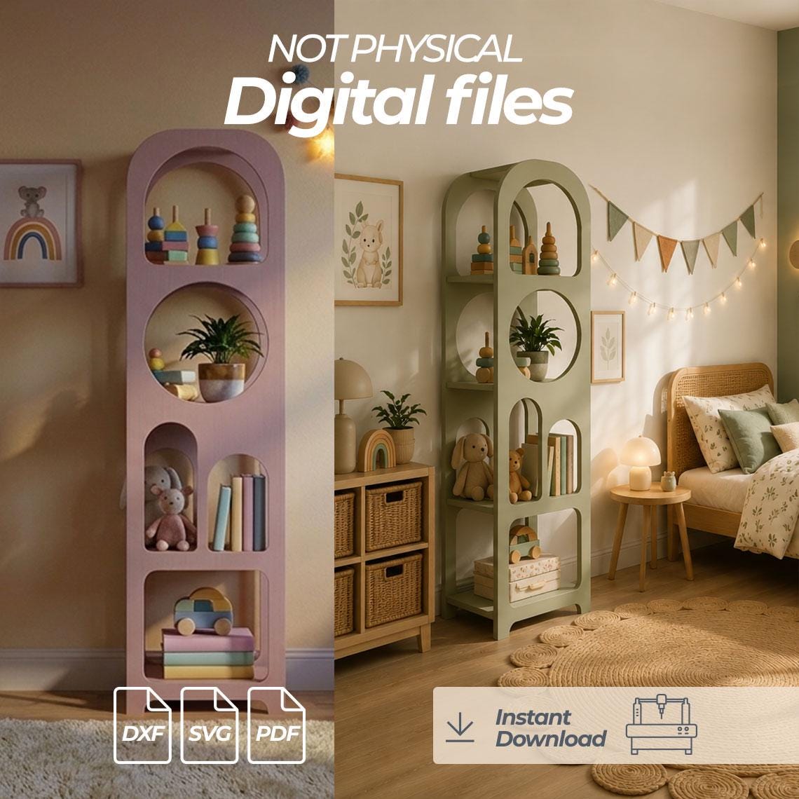 Modern Bookshelf CNC Files | Bookcase dxf | Flat Pack Furniture Plans